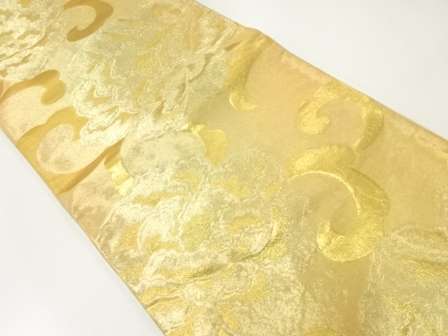 JAPANESE KIMONO / ANTIQUE FUKURO OBI / SILK / WOVEN FLORAL ARABESQUE